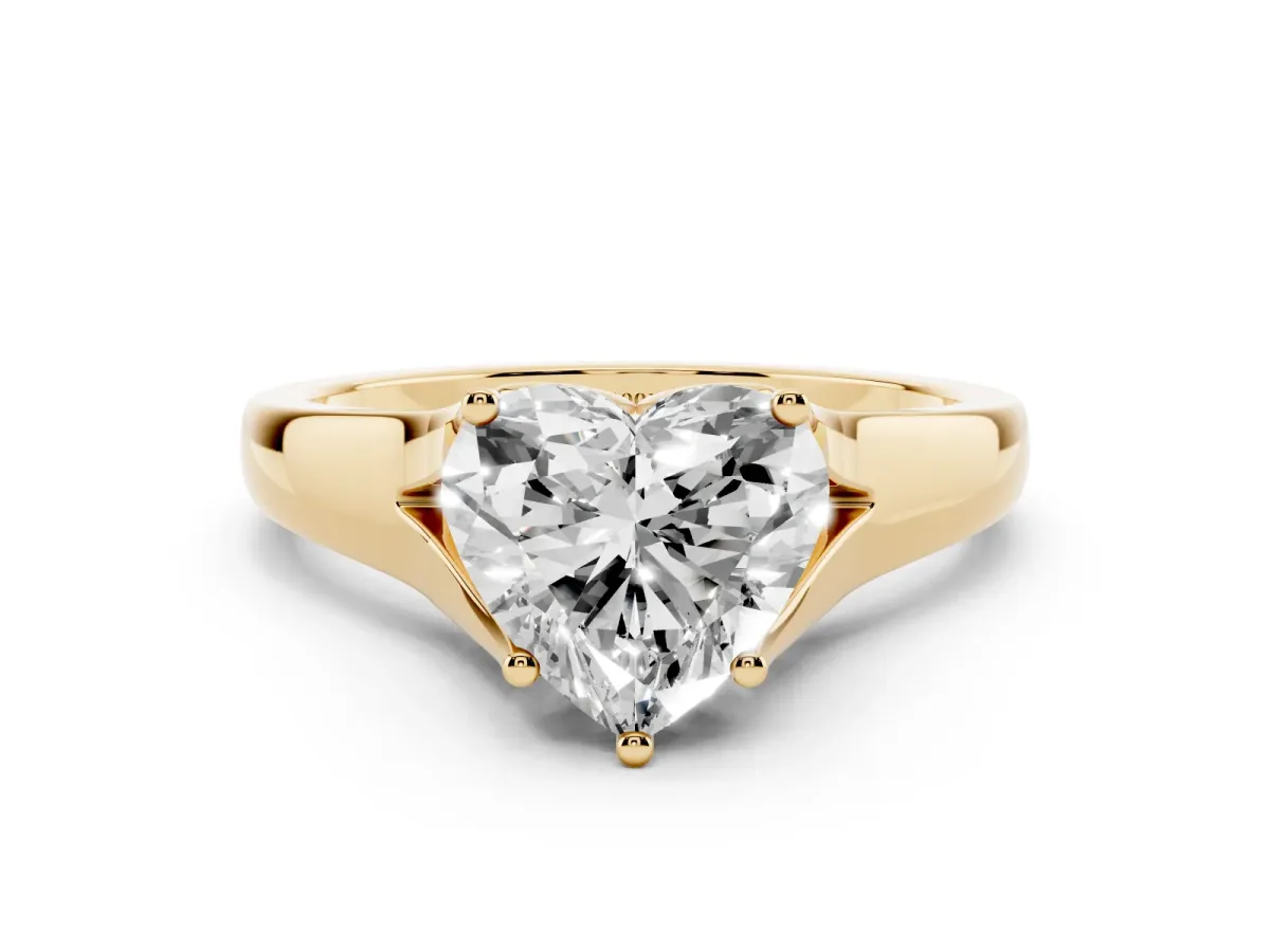Heart Cut Solitaire Diamond Ring with Cathedral Band and Four-Prong Setting Yellow gold