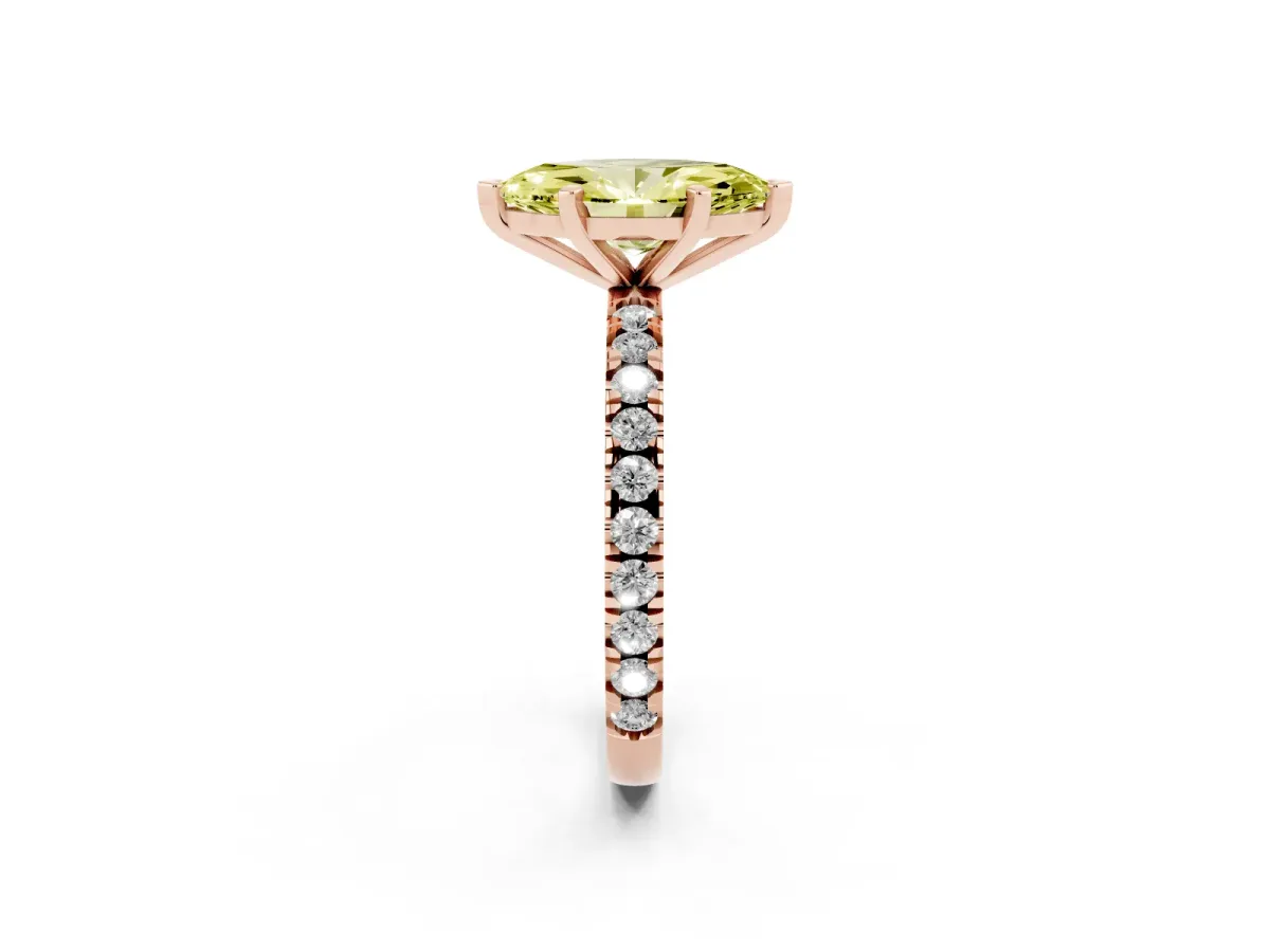 Fancy Yellow Marquise Cut Diamond Pavé Band Solitaire with Four-Prong Setting Rose gold