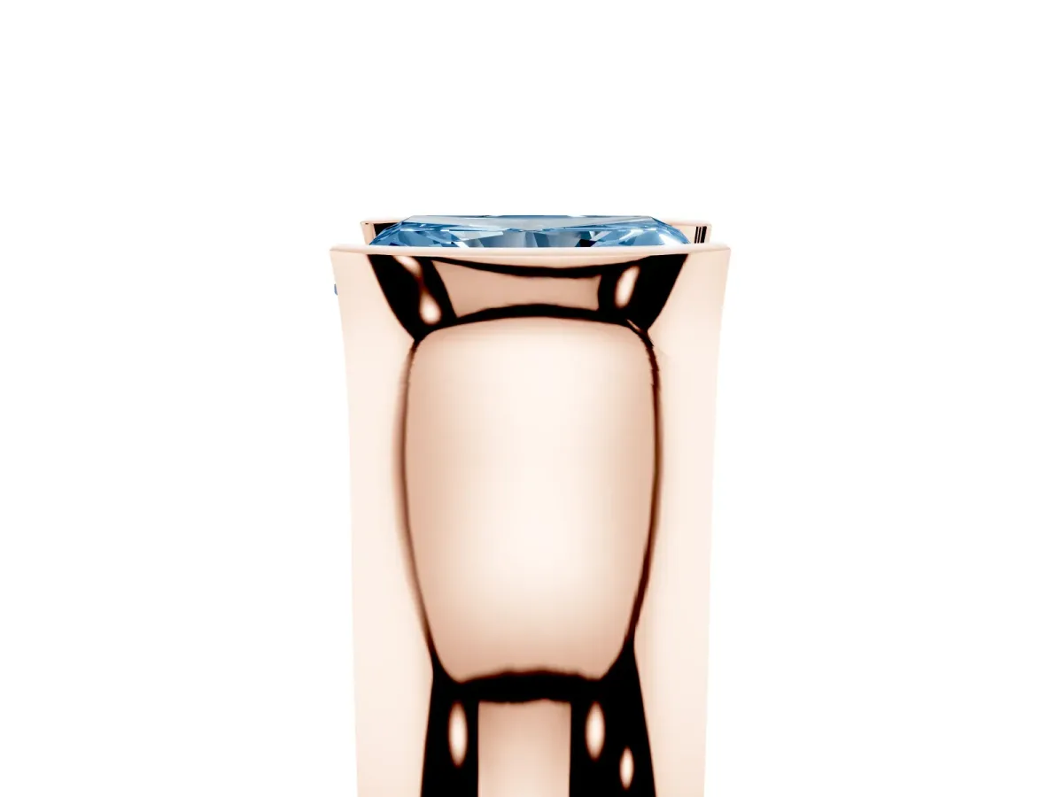 Fancy Blue Radiant Cut Solitaire Bezel Set Diamond Ring with Wide Band Rose gold