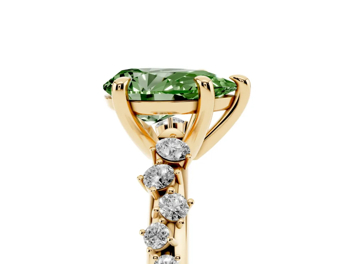 Fancy Green Pear Cut Cut Diamond Vine Band with Four-Prong Setting Yellow gold