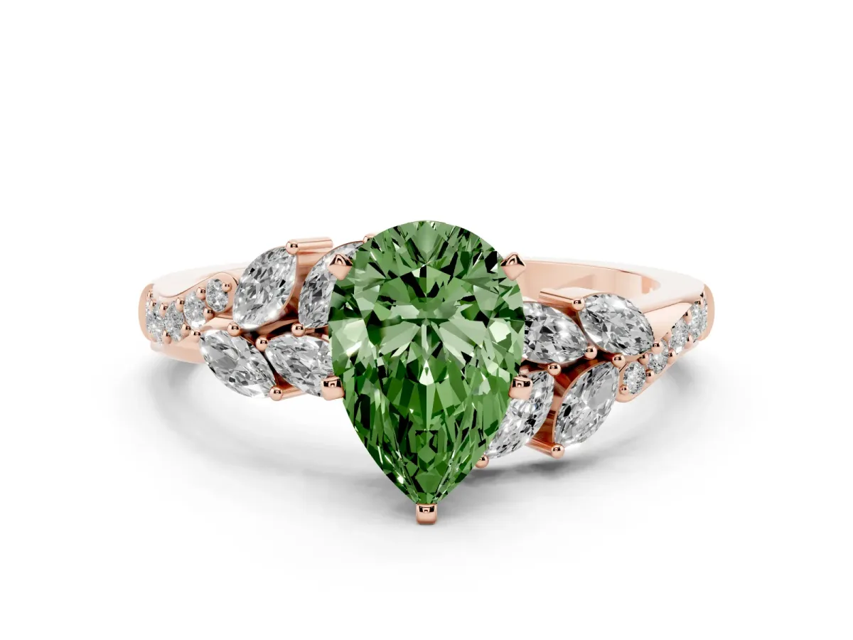 Fancy Green Pear Cut Solitaire Marquise Twist Band with Six-Prong Setting Rose gold