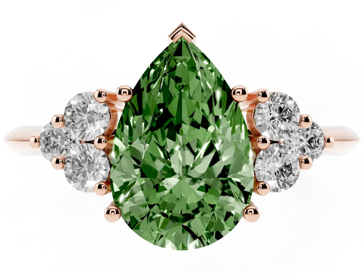 Fancy Green Pear Cut Cut Diamond Cluster Ring with Solitaire Band and Four-Prong Setting Rose gold