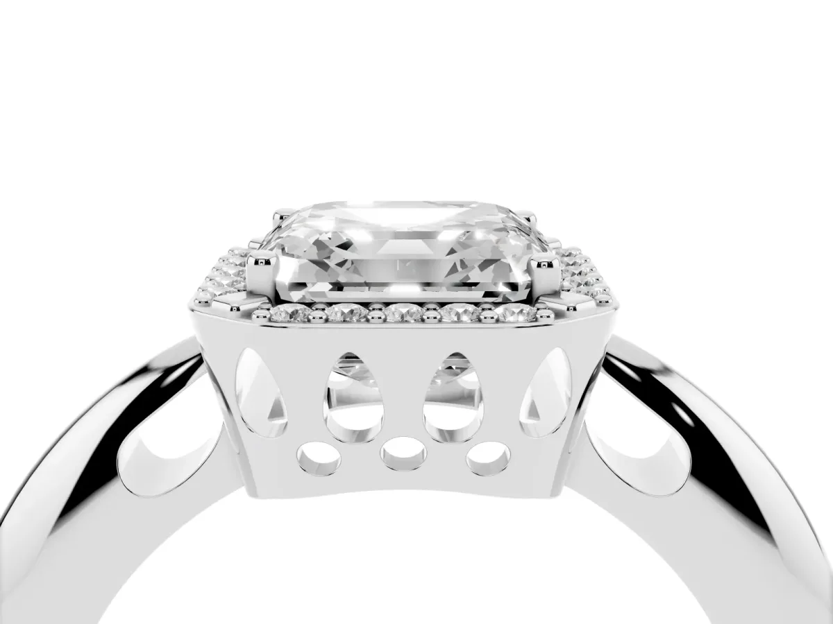 Asscher Cut Cut Diamond Halo Engagement Ring with Split Shank and Four-Prong Setting Silver