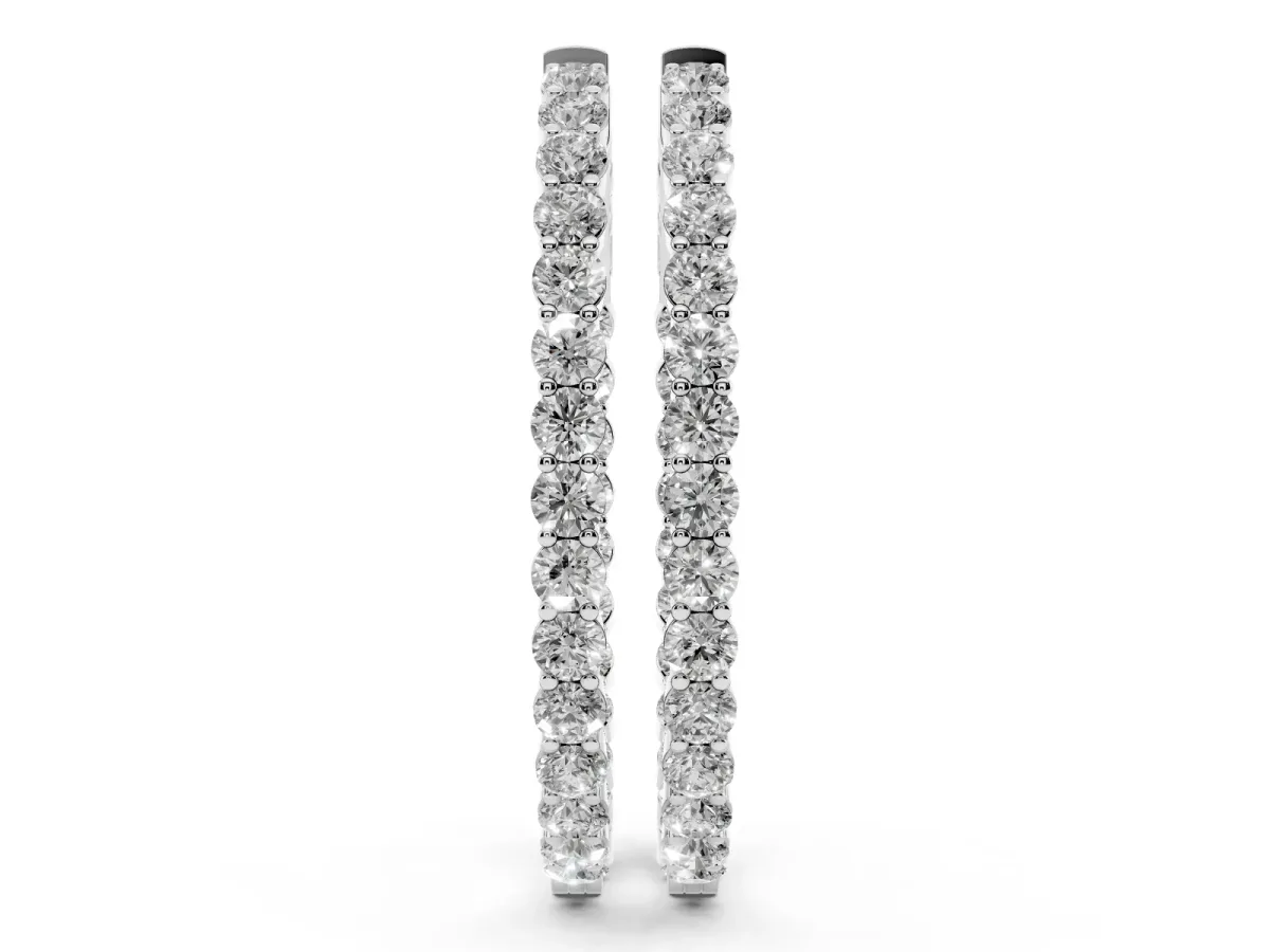 Round Cut Diamond Hoop Earrings with Channel Setting and Four-Prong Setting Silver