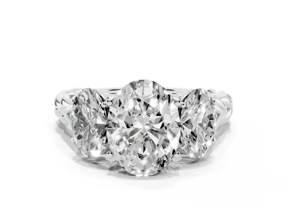 Three-Stone Oval Cut Diamond Braided Band Ring with Four-Prong Setting Platinum