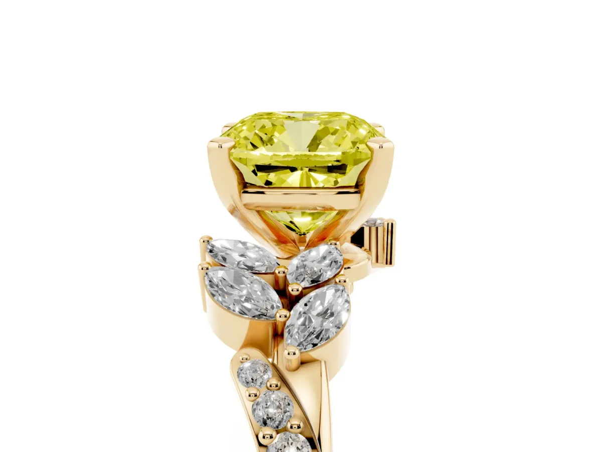 Fancy Yellow Cushion Cut Solitaire Marquise Twist Band with Six-Prong Setting Yellow gold