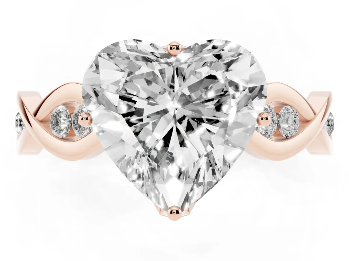 Heart Cut Solitaire Twist Band with Leaf Prong Setting Rose gold