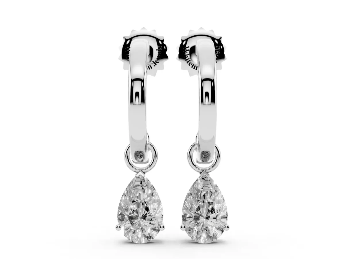 Pear Diamond Drop Earrings with Screw Back Silver