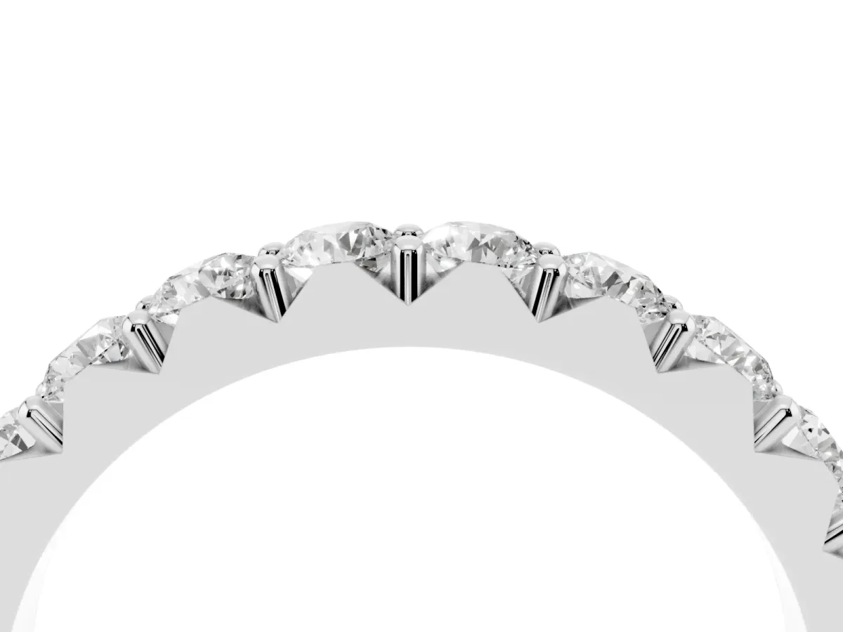 Round Diamond Half Eternity Band with Classic Prong Setting Silver