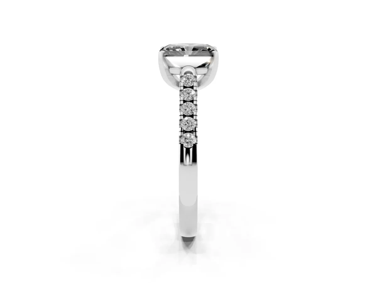 Fancy Black Radiant Cut Diamond Pavé Band Solitaire Ring with Prong Setting Platinum