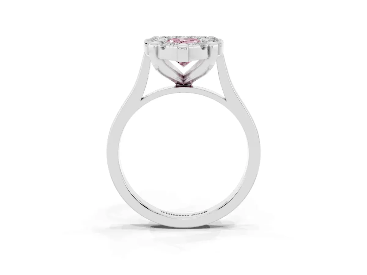 Fancy Pink Pear Cut Diamond Cluster Halo Solitaire with Four-Prong Setting Silver