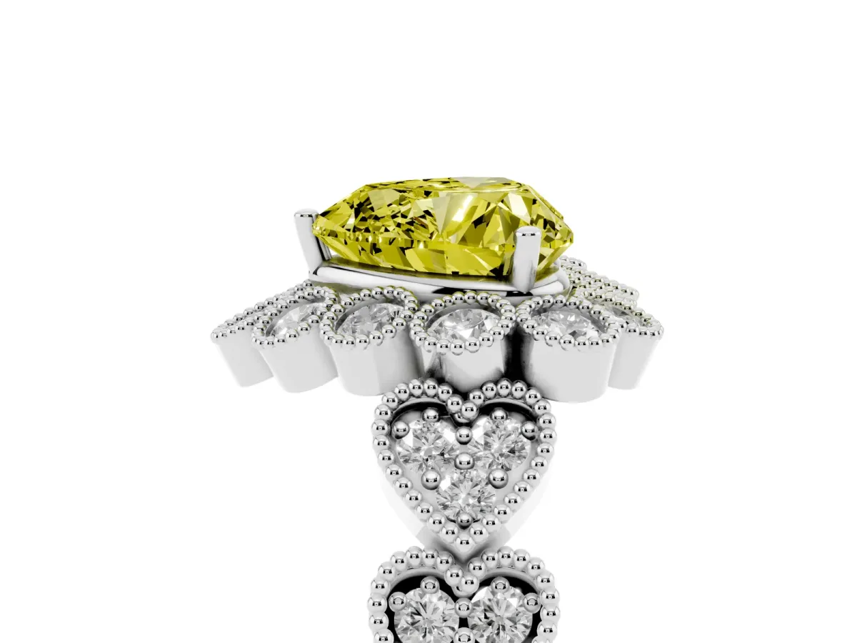 Fancy Yellow Heart Cut Brilliant Milgrain Pave Heart Band Solitaire Ring Platinum
