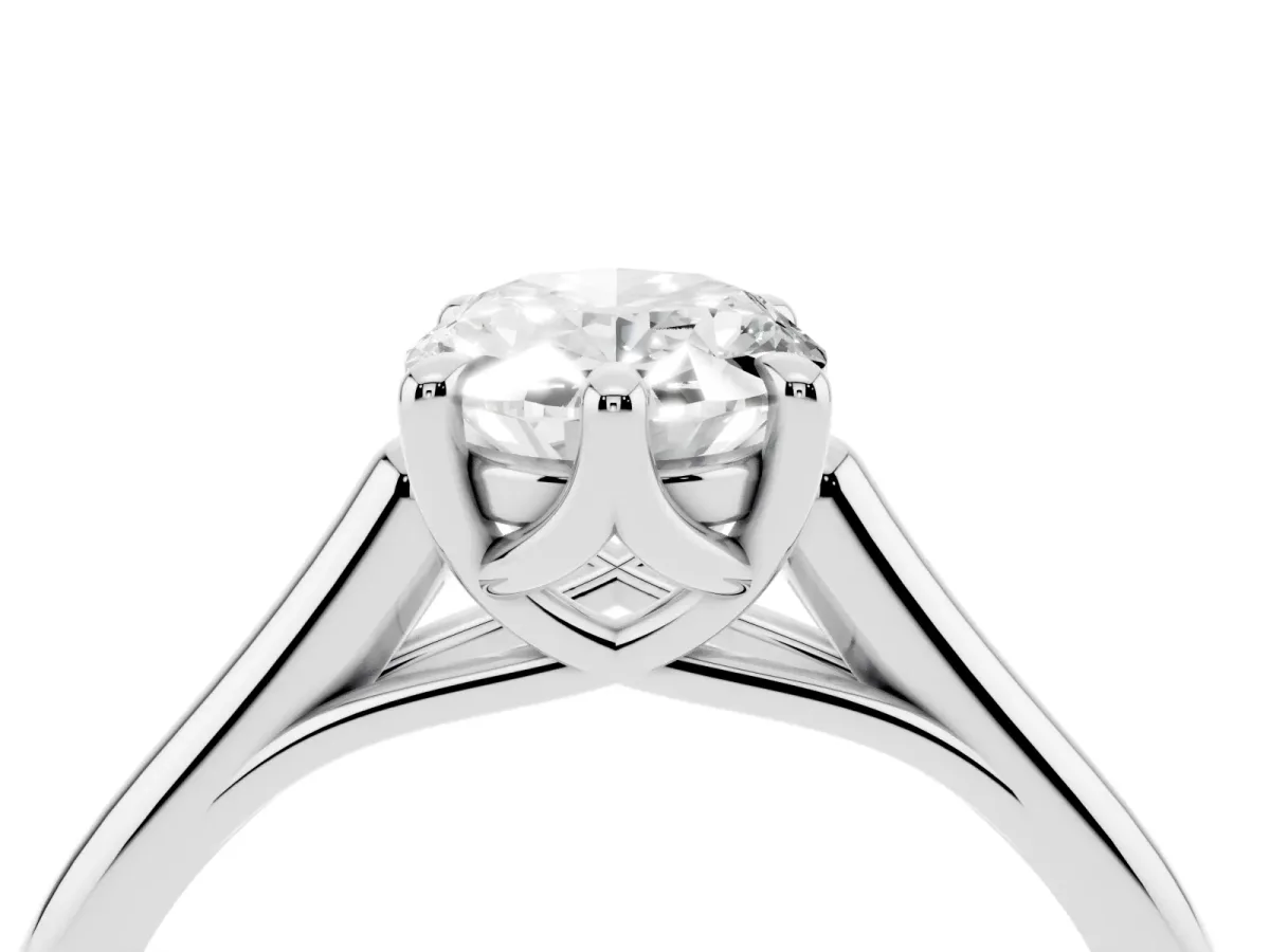 Oval Cut Solitaire Engagement Ring with Six-Prong Setting and Classic Band Silver