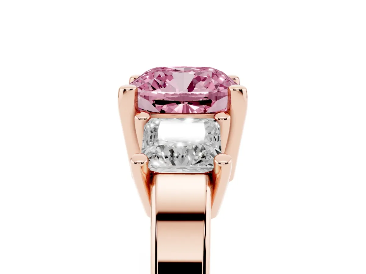 Fancy Pink Three-Stone Cushion Cut Cut Solitaire Ring with Prong Setting Rose gold