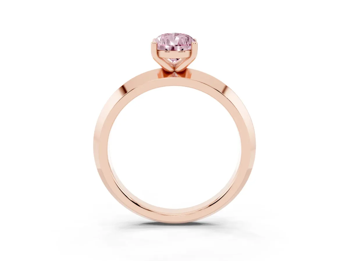Fancy Pink Pear Cut Cut Solitaire Engagement Ring with Flat Band and Four-Prong Setting Rose gold