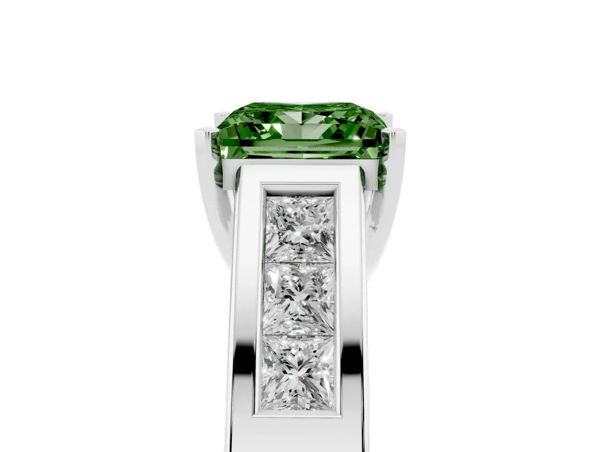 Fancy Green Princess Cut Cut Channel Set Solitaire Ring with Four-Prong Setting Platinum