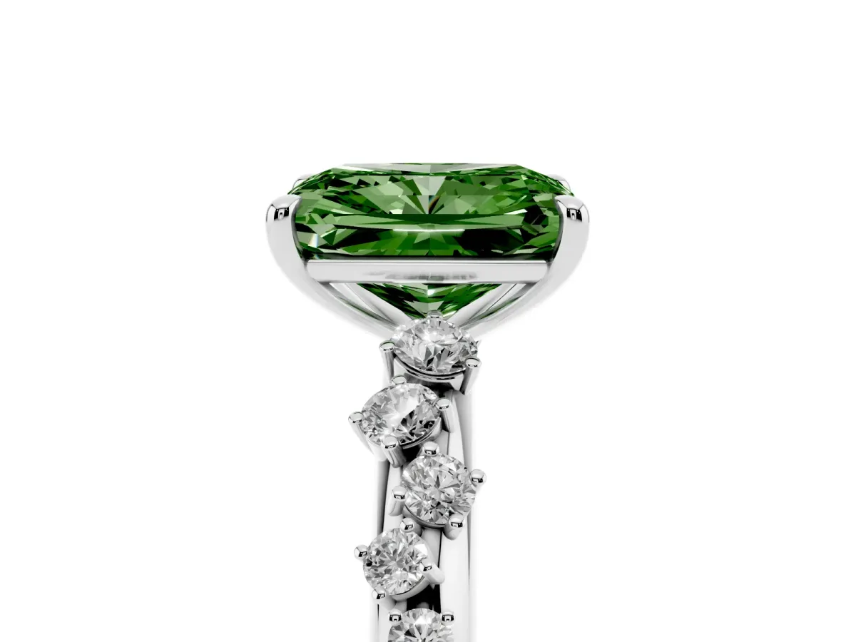 Fancy Green Radiant Cut Diamond Cluster Prong-Set Solitaire Ring Platinum