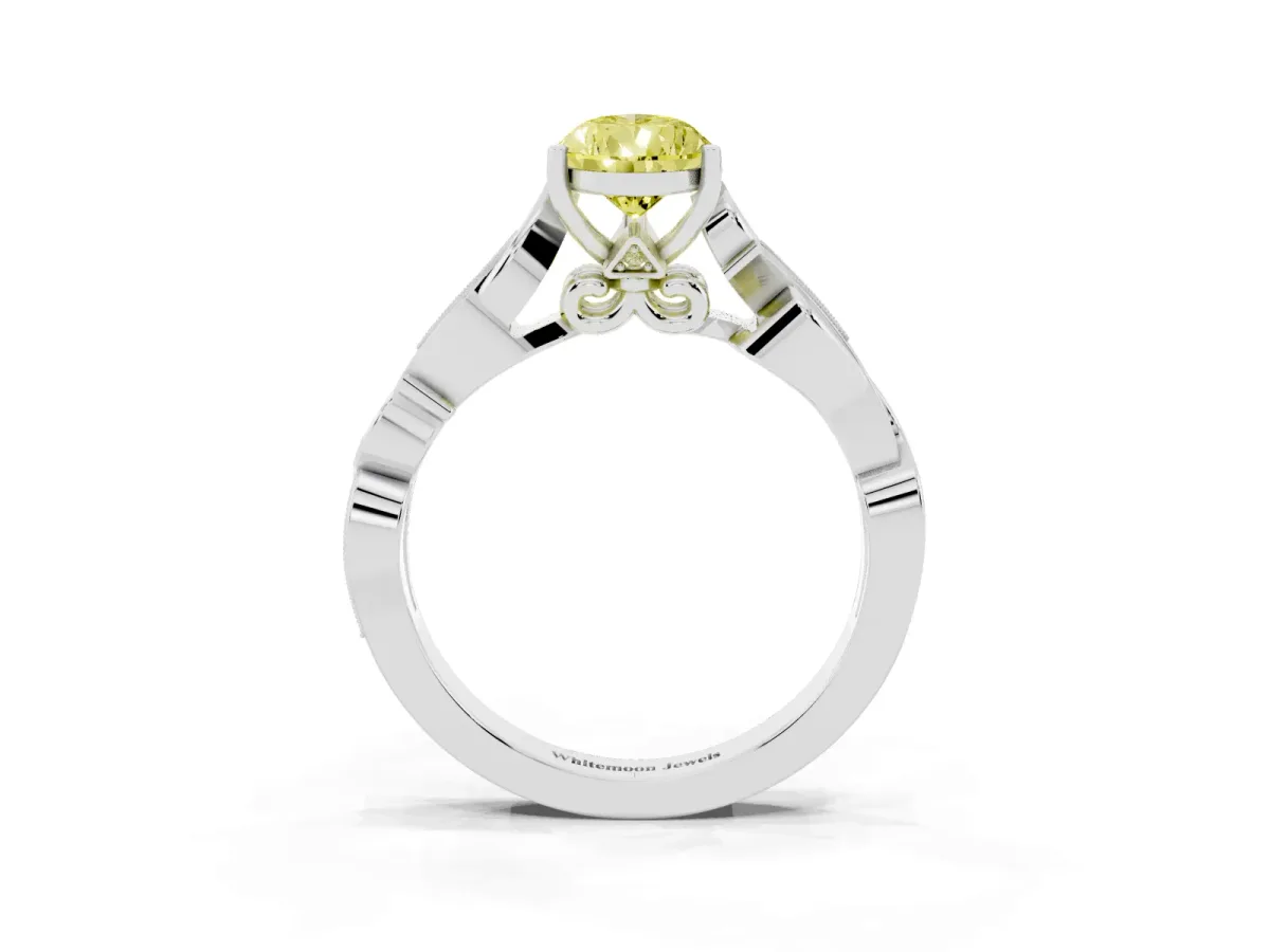 Fancy Yellow Pear Cut Solitaire Vine Band with Milgrain Prong Setting Silver