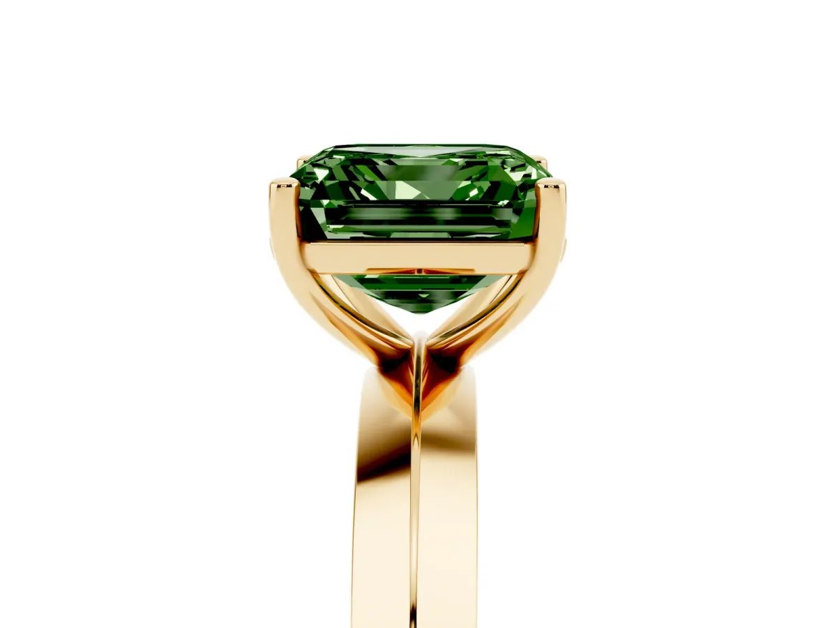 Fancy Green Asscher Cut Cut Solitaire Engagement Ring with Flat Band and Four-Prong Setting Yellow gold