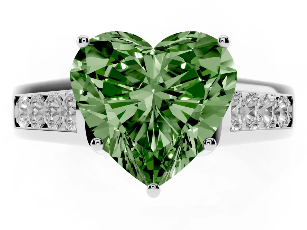 Fancy Green Heart Cut Brilliant Channel-Set Solitaire Ring with Four-Prong Setting Platinum