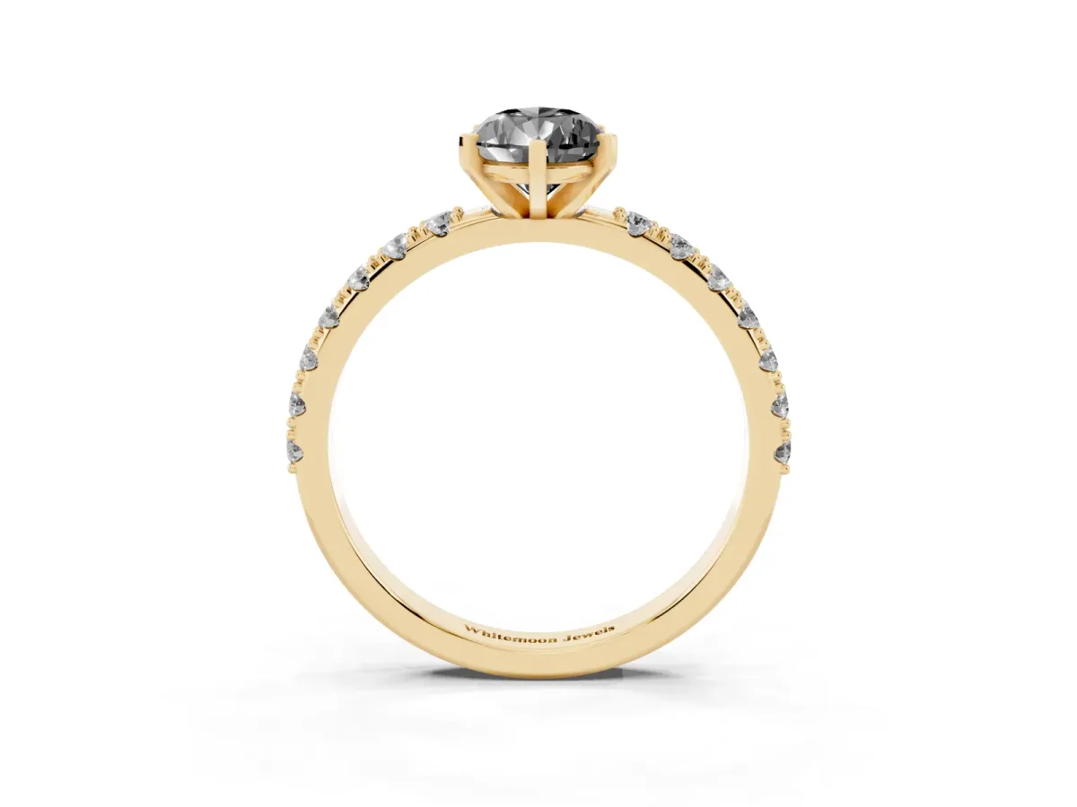Fancy Black Pear Cut Diamond Solitaire Pavé Band with Four-Prong Setting Yellow gold