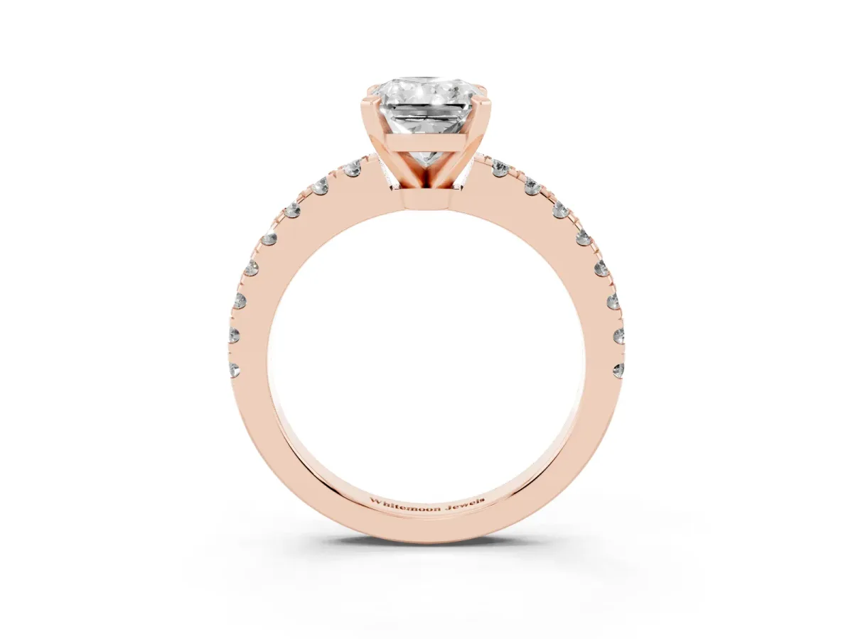 Radiant Cut Solitaire Diamond with Pavé Band and Four-Prong Setting Rose gold