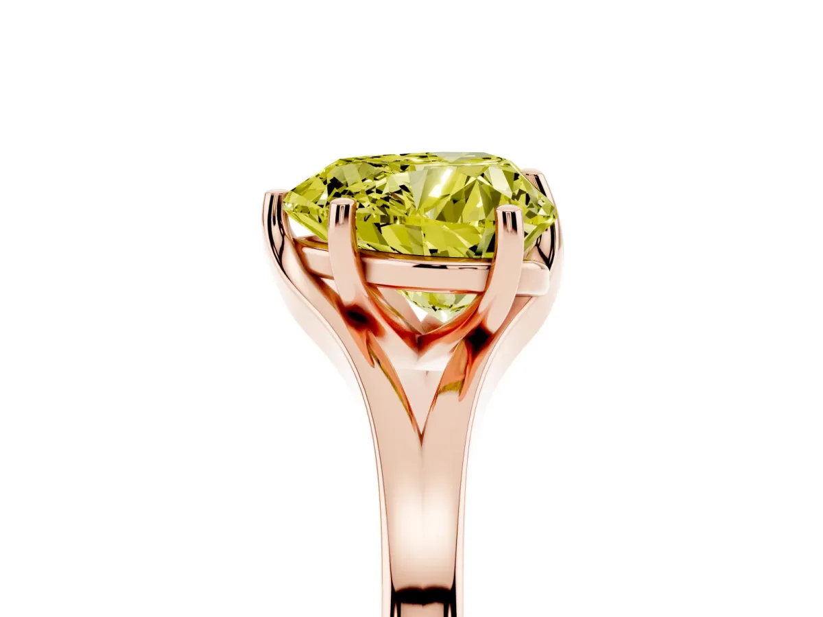 Fancy Yellow Heart Cut Solitaire Diamond Ring with Six-Prong Setting and Tapered Band Rose gold