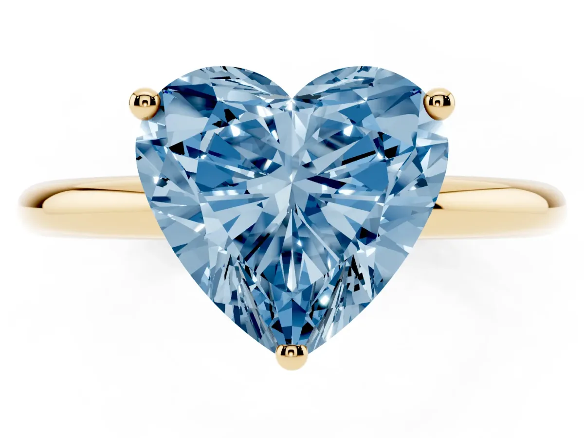 Fancy Blue Heart Cut Cut Solitaire Engagement Ring with Four-Prong Setting and Classic Band Yellow gold