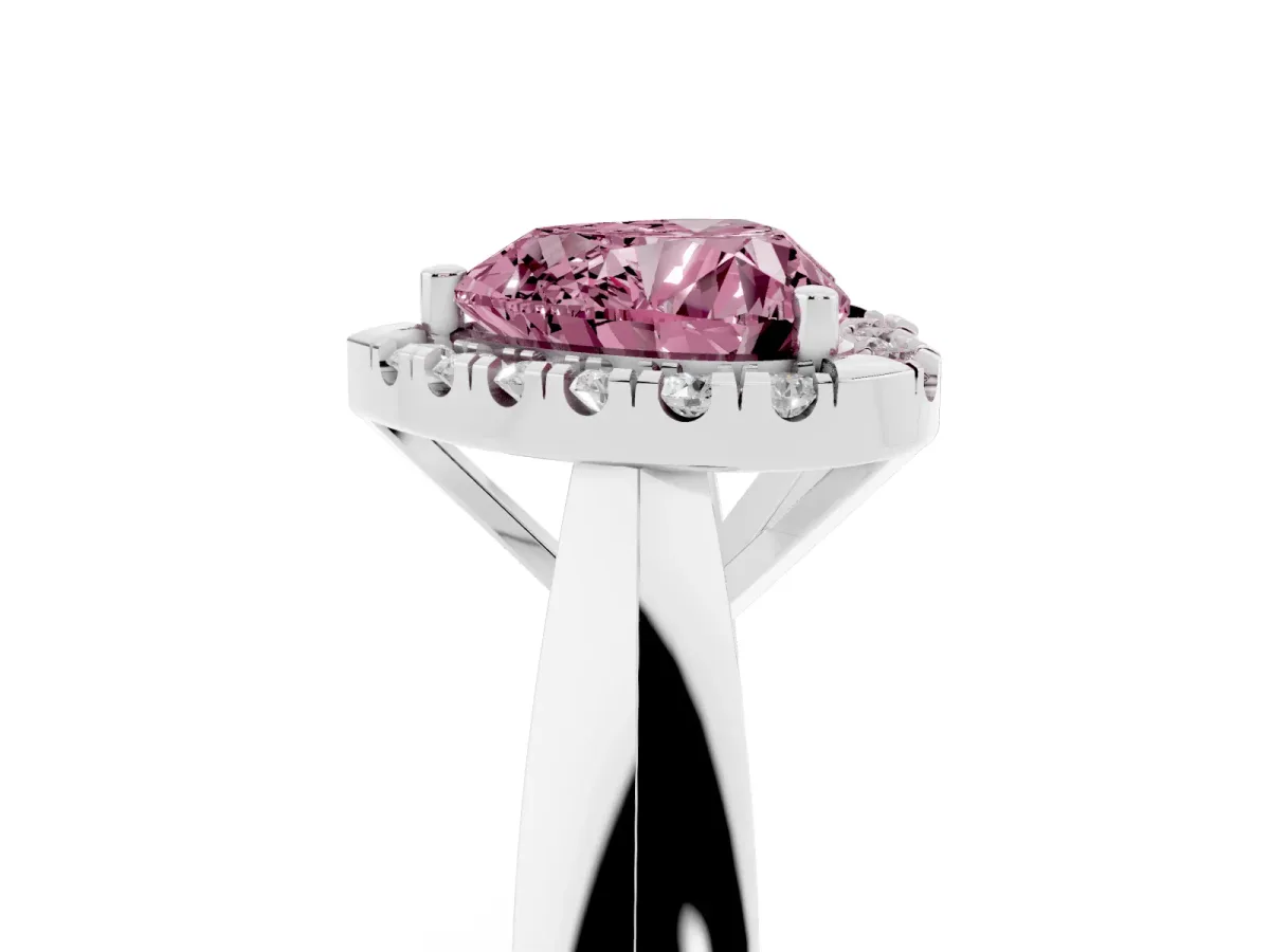 Fancy Pink Heart Cut Cut Halo Solitaire Engagement Ring with Square Band and Four-Prong Setting Platinum