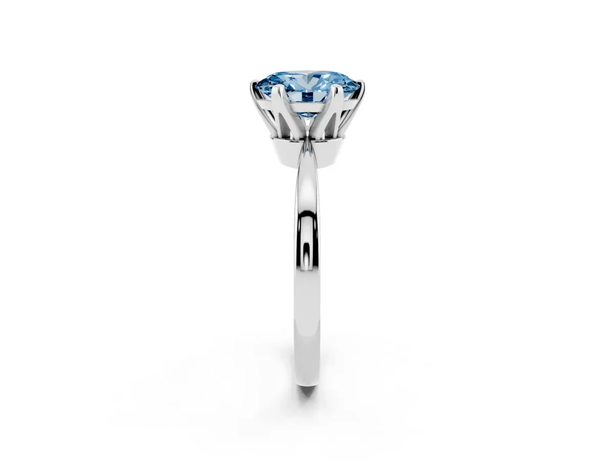 Fancy Blue Oval Cut Solitaire Engagement Ring with Six-Prong Setting and Tapered Band Platinum