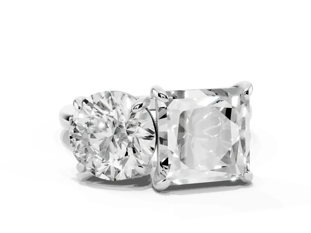 Round and Princess Toi Moi Ring with Prong Setting and Plain Band Silver