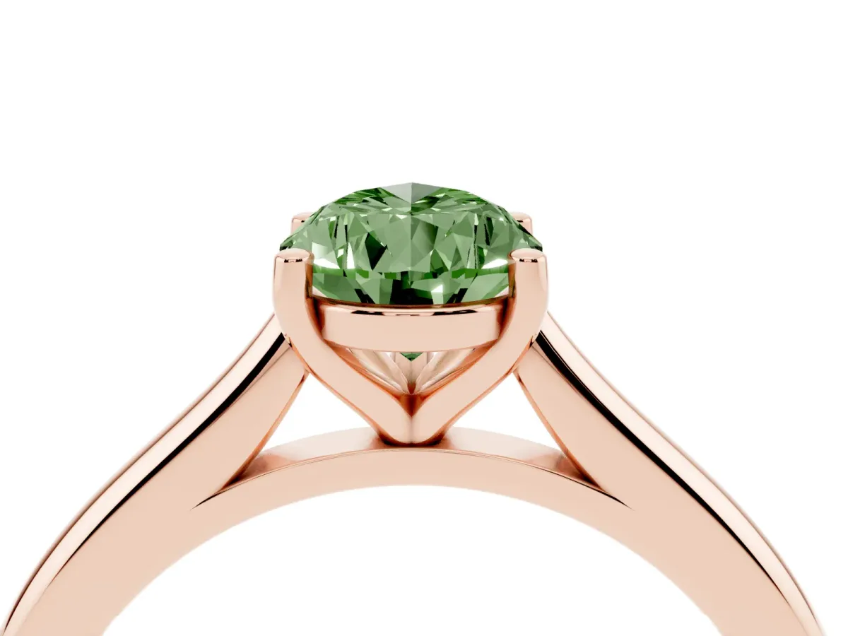 Fancy Green Pear Cut Cut Solitaire Ring with Cathedral Band and Four-Prong Setting Rose gold