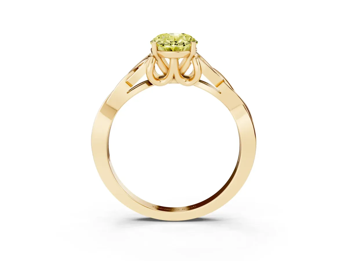 Fancy Yellow Oval Cut Diamond Solitaire Engagement Ring with Celtic Knot Band and Four-Prong Setting Yellow gold