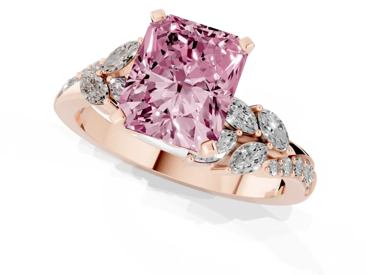 Fancy Pink Radiant Cut Solitaire Marquise Twist Band with Six-Prong Setting Rose gold