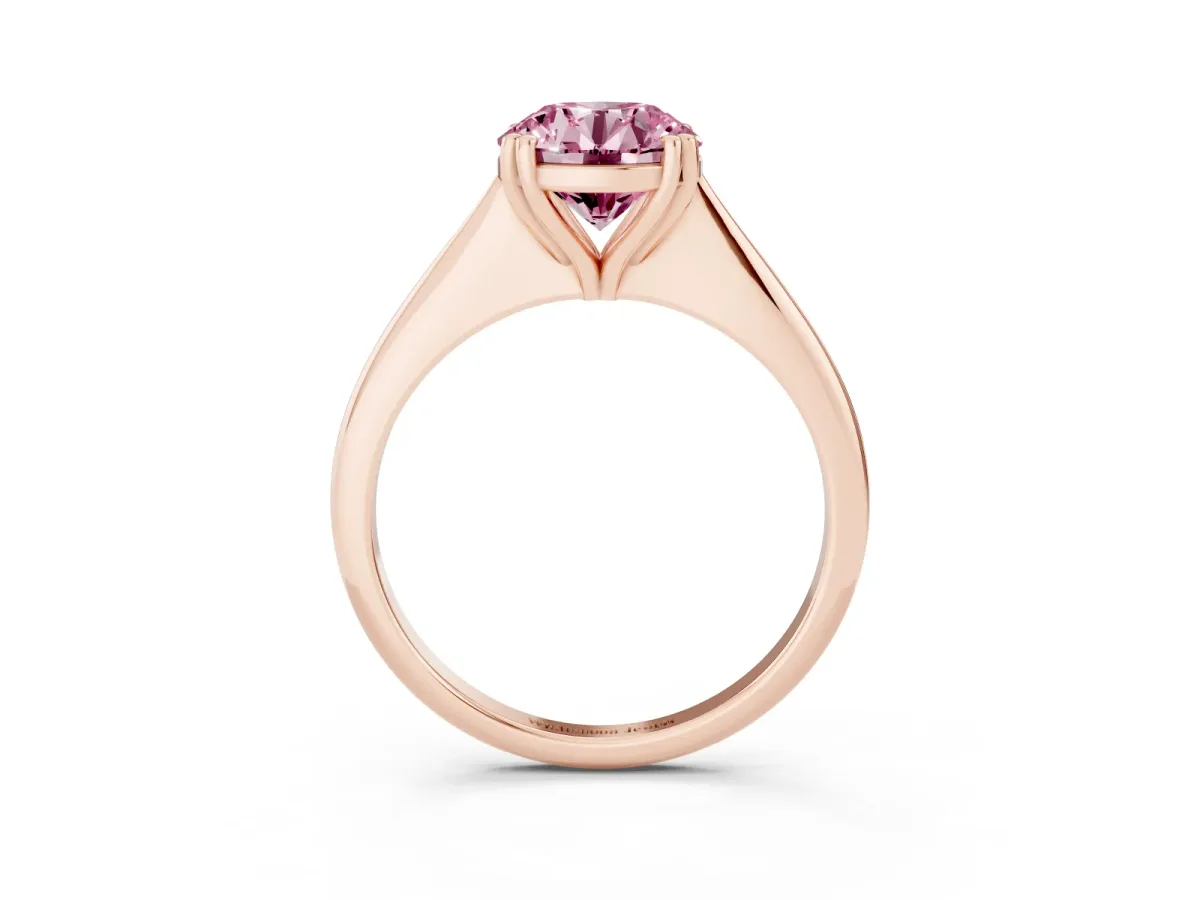 Fancy Pink Round Cut Solitaire Diamond Ring with Six-Prong Setting and Classic Band Rose gold