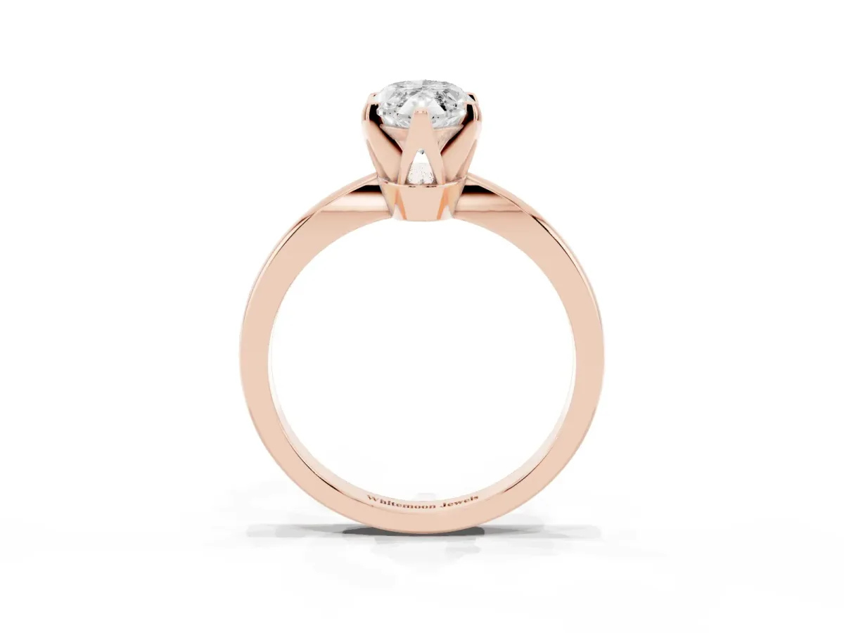 Marquise Cut Solitaire Engagement Ring with Six-Prong Setting and Tapered Band Rose gold