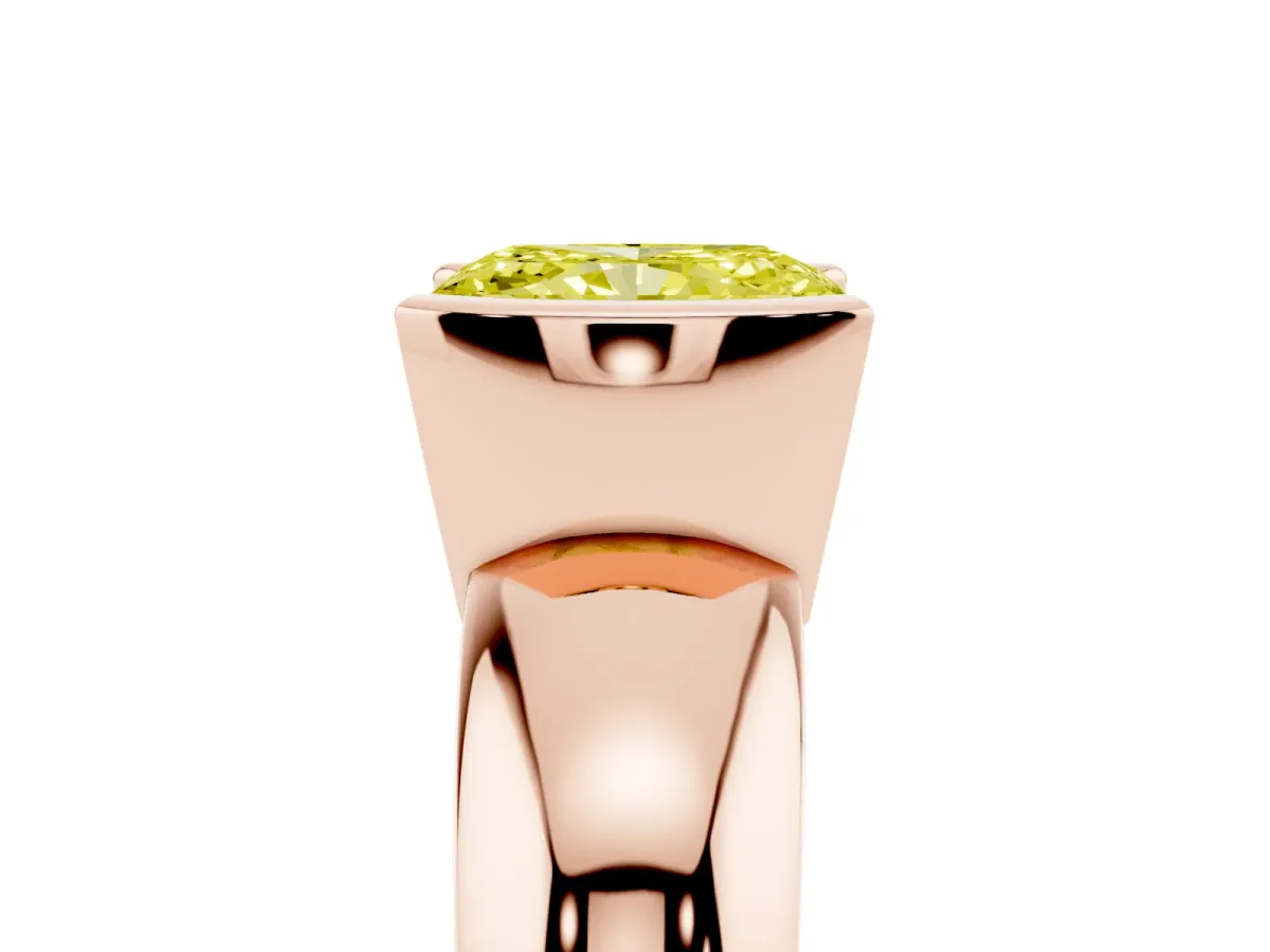 Fancy Yellow Radiant Cut Solitaire Tension Set Diamond Ring with Wide Band Rose gold