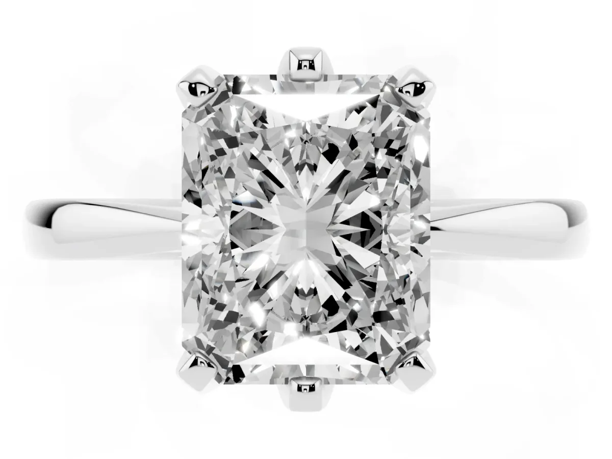 Radiant Cut Solitaire Engagement Ring with Six-Prong Setting and Tapered Band Silver