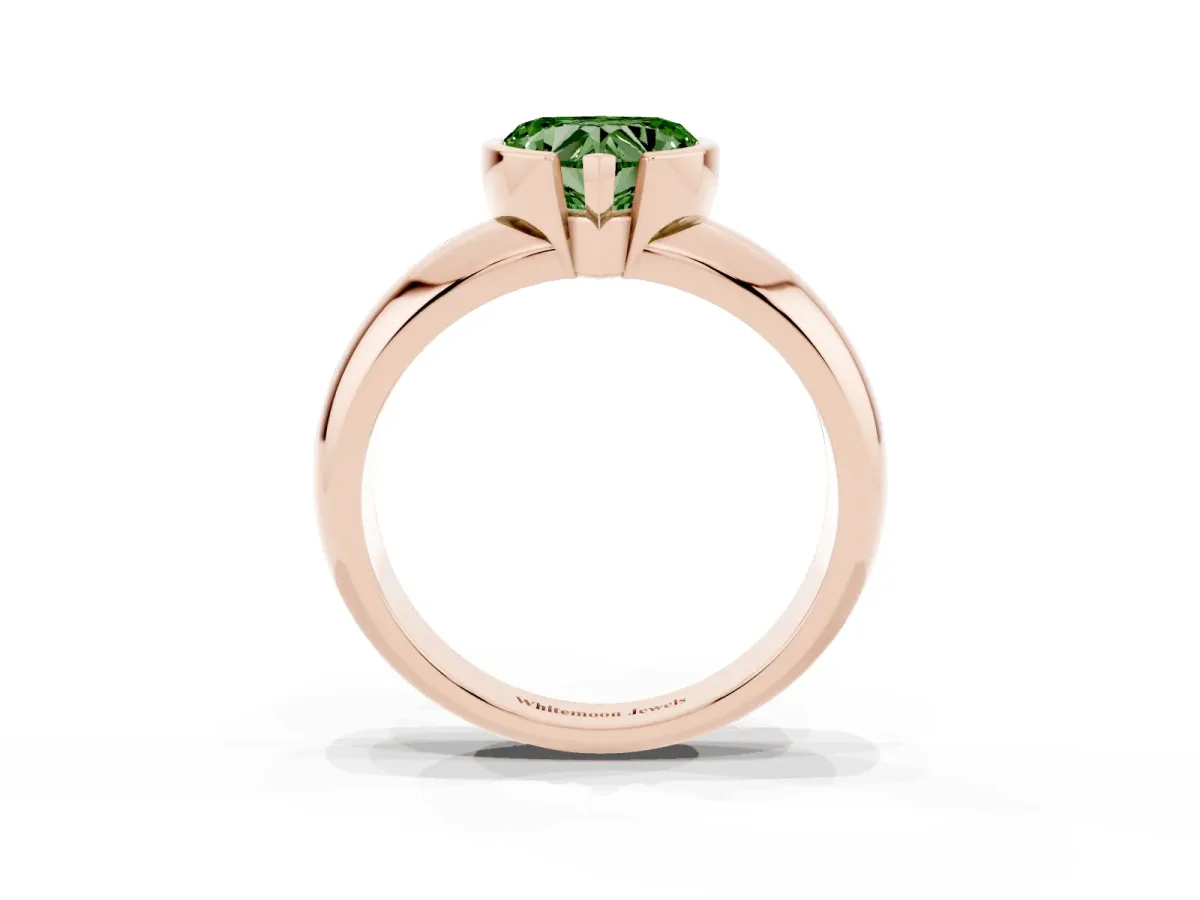 Fancy Green Heart Cut Solitaire Tension Set Diamond Ring with Wide Band Rose gold