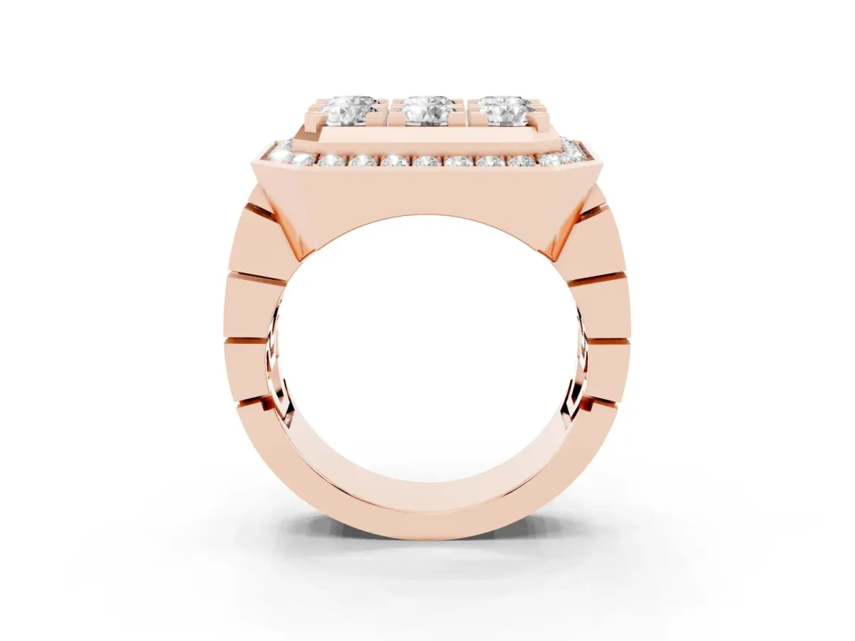 Round Diamond Cluster Halo Mens Ring Rose gold