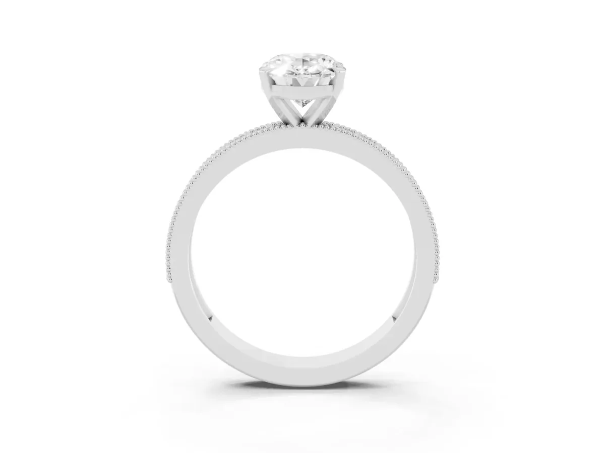 Oval Cut Diamond Milgrain Pavé Engagement Ring with Four-Prong Setting White gold