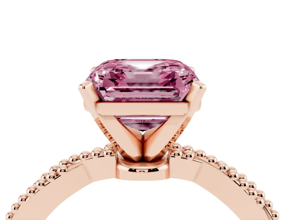 Fancy Pink Asscher Cut Solitaire Twisted Band with Bead Prong Setting Rose gold