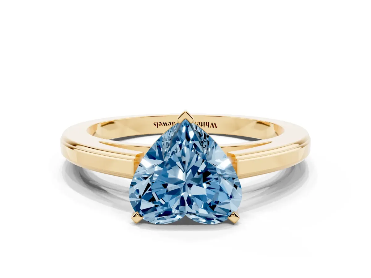 Fancy Blue Heart Cut Solitaire Diamond Ring with Four-Prong Setting and Classic Band Yellow gold