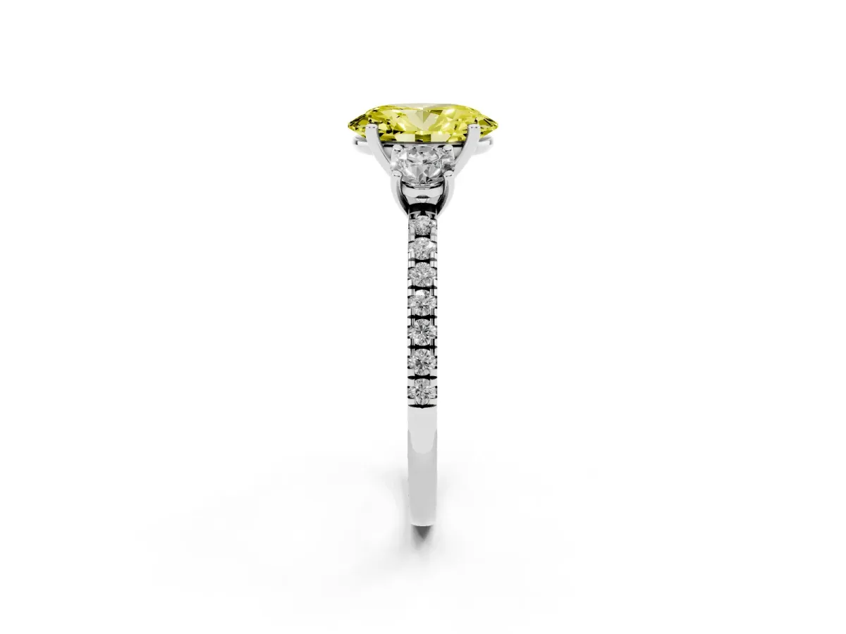Fancy Yellow Three-Stone Oval Cut Cut Diamond Pavé Band with Prong Setting Silver