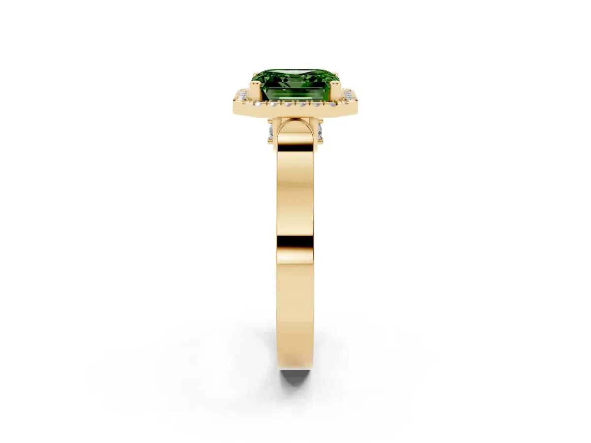 Fancy Green Asscher Cut Halo Pave Split Shank Prong Setting Ring Yellow gold