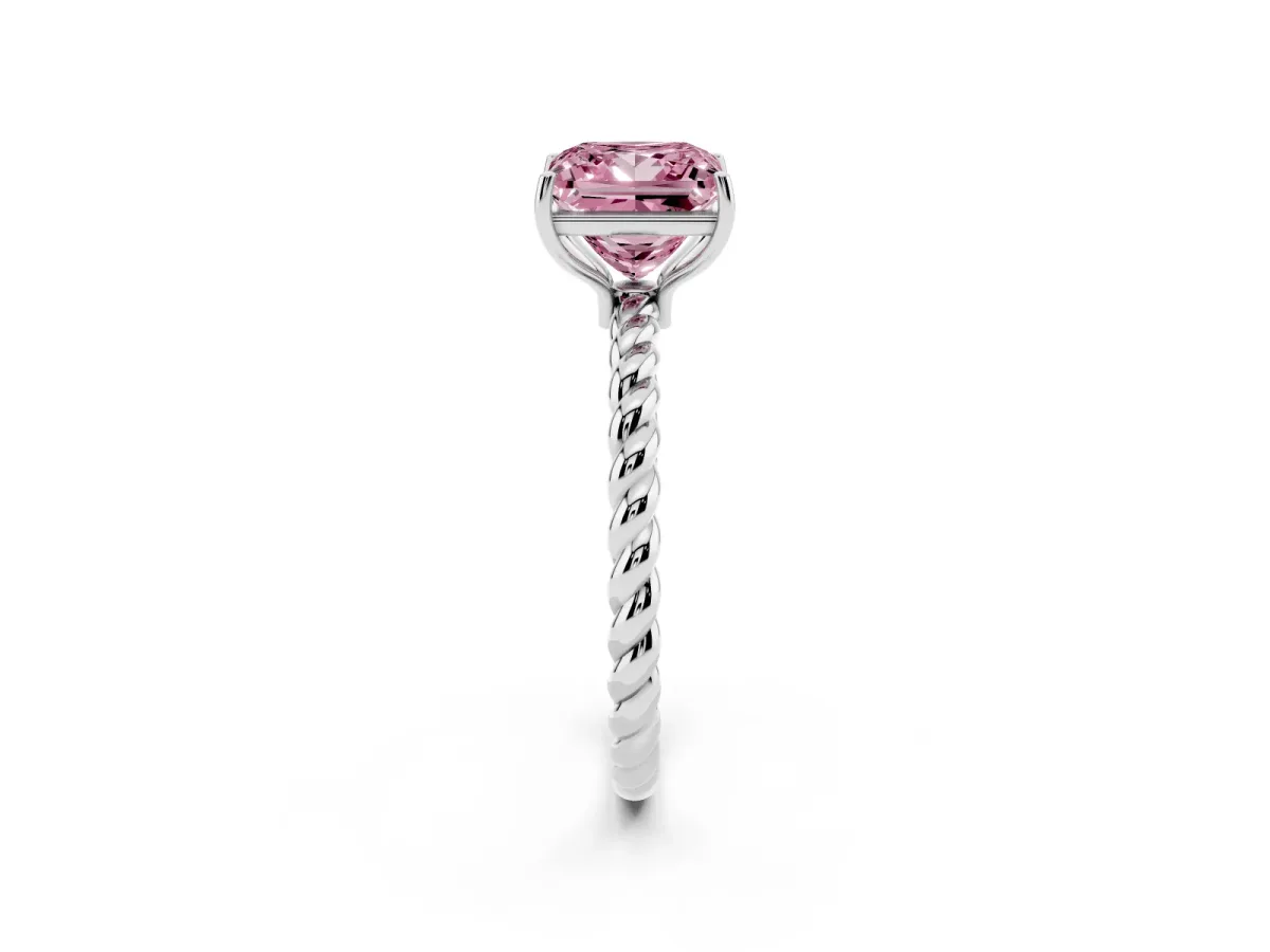 Fancy Pink Princess Cut Solitaire Twisted Band 4-Prong Ring Silver