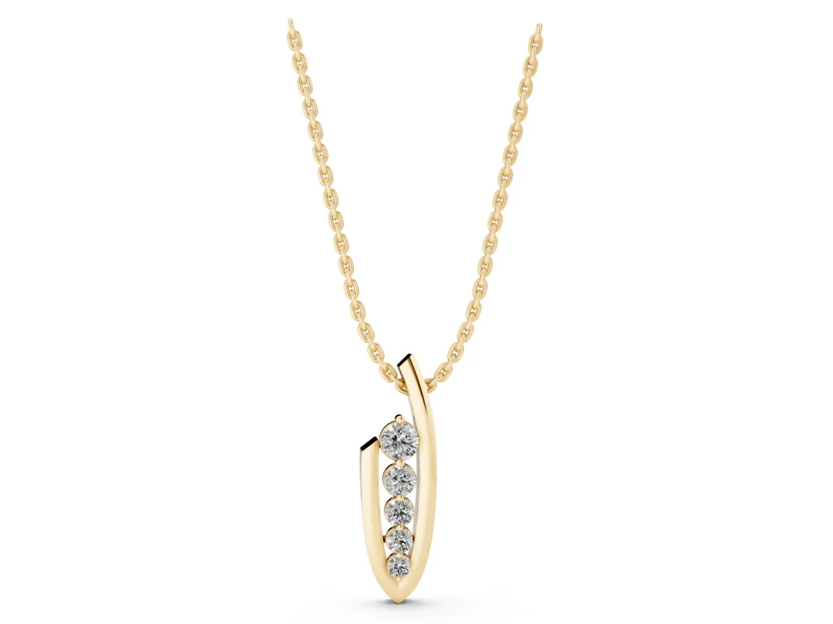 Channel Set Round Diamond Pendant with Bar Prong Setting Yellow gold
