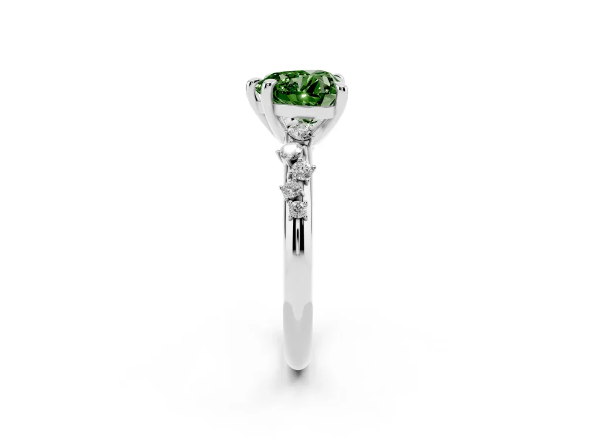 Fancy Green Heart Cut Cut Diamond Vine Band with Four-Prong Setting Silver