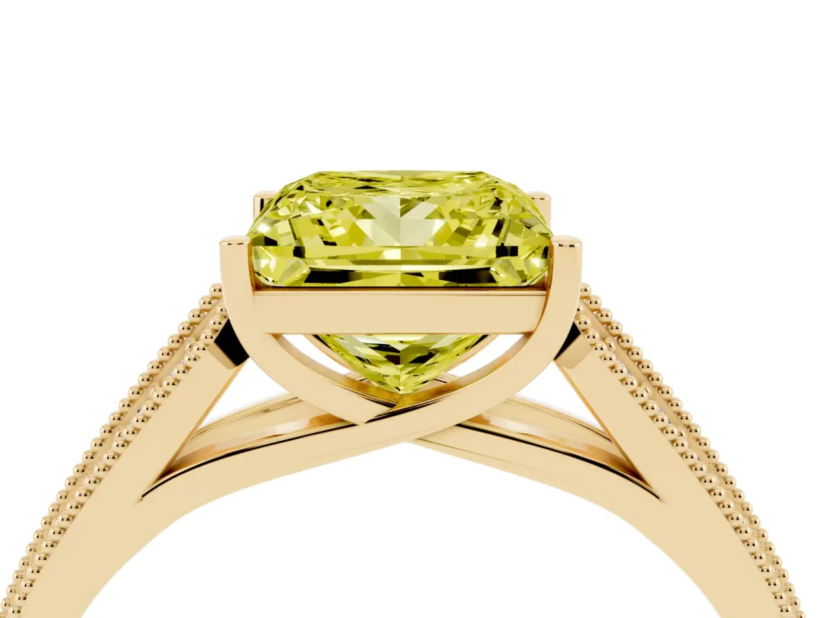 Fancy Yellow Princess Cut Cut Pave Split Shank Engagement Ring with Four-Prong Setting Yellow gold