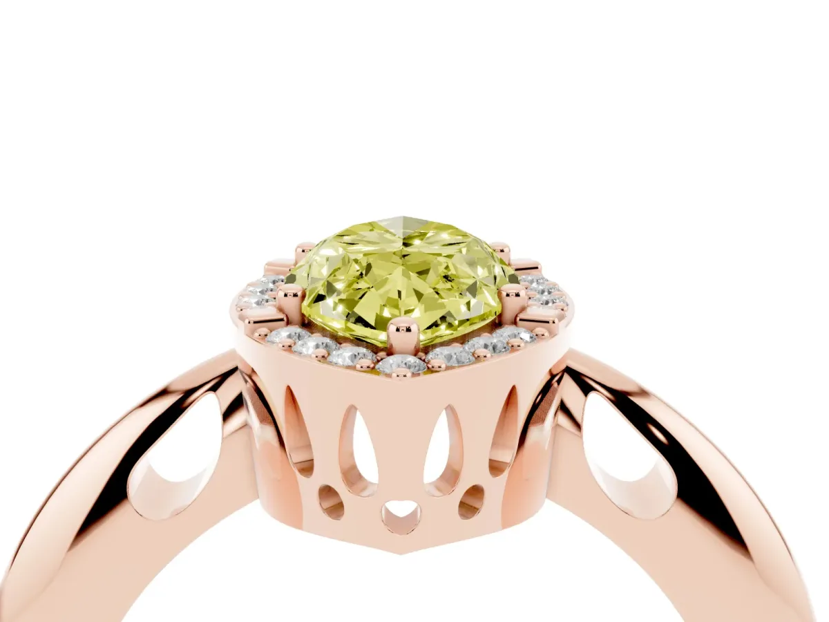 Fancy Yellow Marquise Cut Cut Diamond Halo Engagement Ring with Split Shank and Four-Prong Setting Rose gold